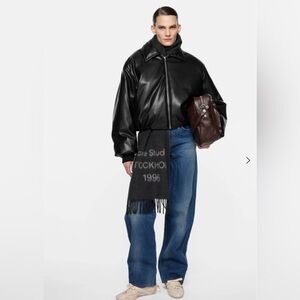 Acne Studios Dark Green Cropped Leather Zip Jacket Size 34 Small LikeNew $1300